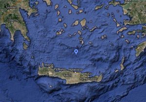 Sinking Point of the Tánaïs: 35° 53’ North – 25° 11’ East. © public domain, google maps